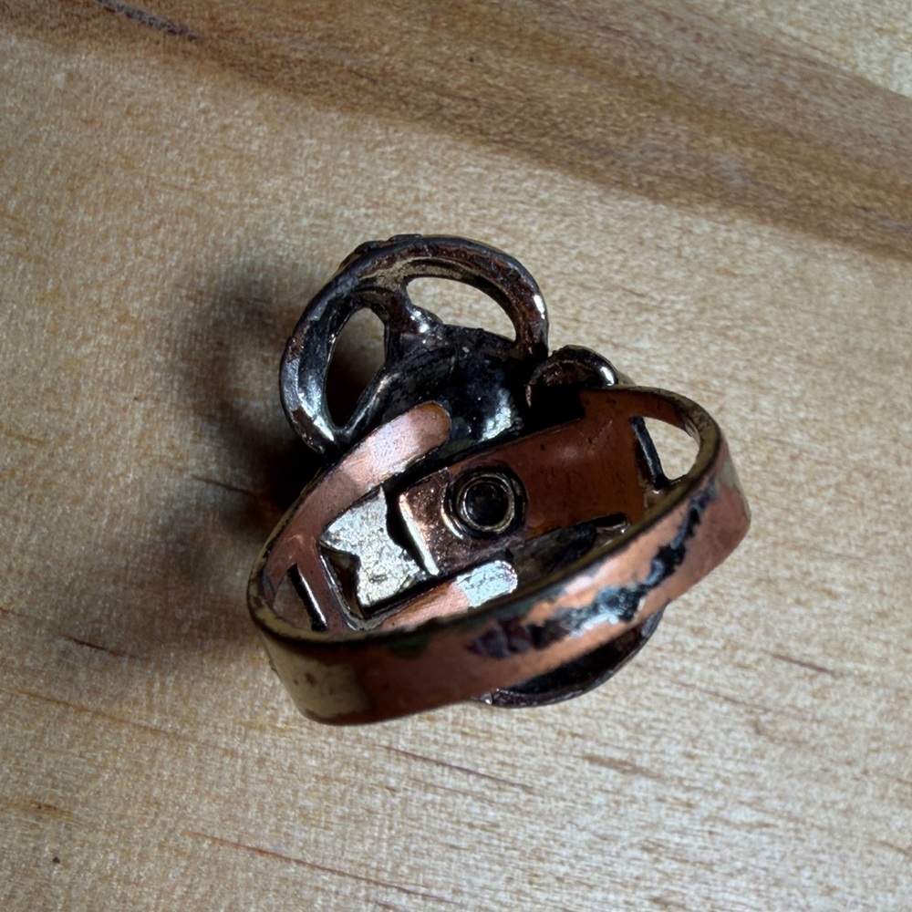 Duo Of Turquoise Stone Silver Tone Cocktail Rings Adjustable Statement Y2K Vint. - Picture 8 of 9